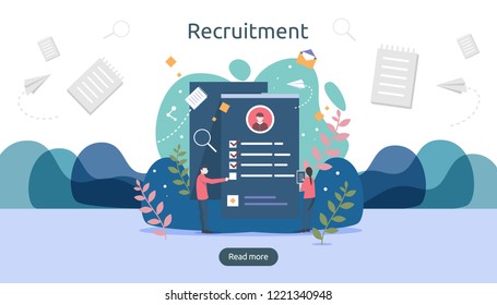 Job hiring and online recruitment concept with tiny people character. agency interview. select a resume process. template for web landing page, banner, presentation, social media. Vector illustration