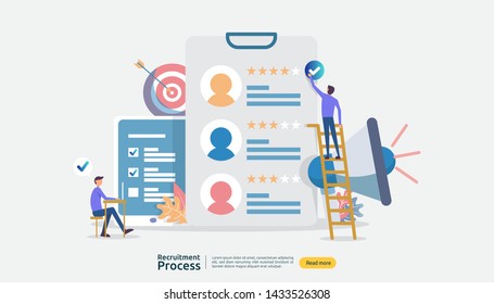 Job hiring, online recruitment concept with people character. agency interview. select resume process. template for web landing page, banner, presentation, social media. Vector illustration