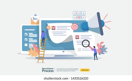 Job hiring, online recruitment concept with people character. agency interview. select resume process. template for web landing page, banner, presentation, social media. Vector illustration