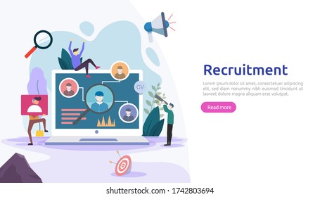 Job hiring and online recruitment concept with tiny people character. agency interview. select a resume process. template for web landing page, banner, presentation, social media. Vector illustration.