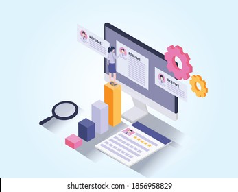 Job hiring and online recruitment vector concept: Search the best employee CV resume candidate