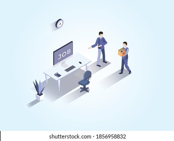 Job hiring and online recruitment vector concept: New employee moving in to a new office greeted by the manager