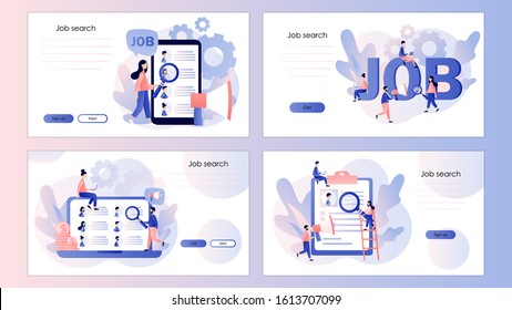 Job hiring and job search concept. Headhunting. Screen template for mobile smart phone, landing page, template, ui, web, mobile app, poster, banner, flyer. Modern flat cartoon style. Vector 