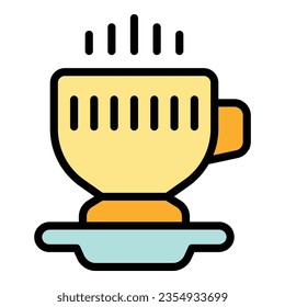 Job hot coffee cup icon outline vector. Work time. Clock team color flat