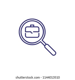 Job Hunting Line Icon. Magnifier Glass, Briefcase, Cv. Work Search Concept. Can Be Used For Topics Like Unemployment, Head Hunting, Career