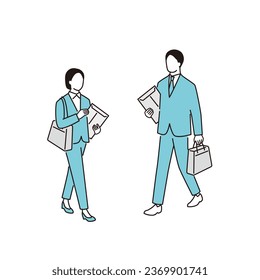 Job hunting men and women walking with envelopes. go to a company.