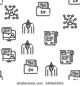 Job Hunting Seamless Pattern Vector Linear Pictograms. Black Contour Illustrations