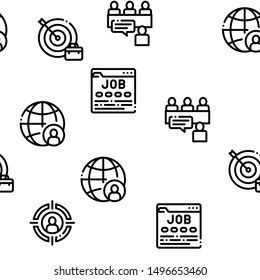Job Hunting Seamless Pattern Vector Linear Pictograms. Black Contour Illustrations