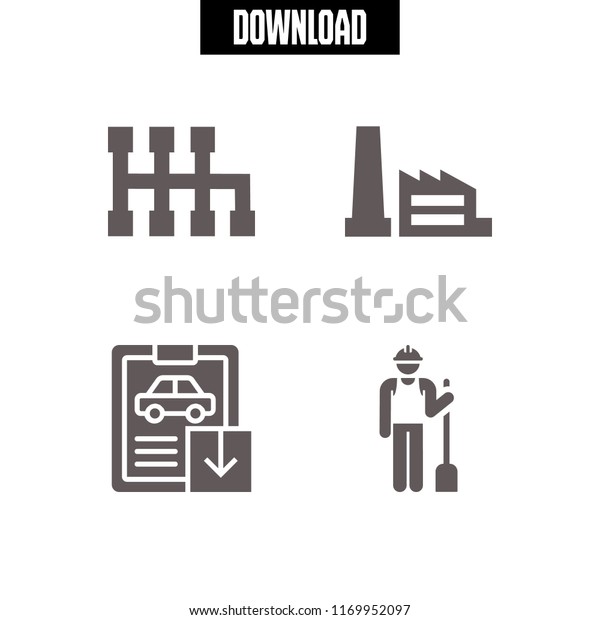 job icon. 4 job vector\
set. shift, factory, car repair and worker icons for web and design\
about job theme