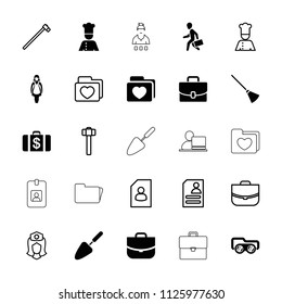 Job icon. collection of 25 job filled and outline icons such as money case, case, folder with heart, chef, resume, garden hammer, nurse. editable job icons for web and mobile.