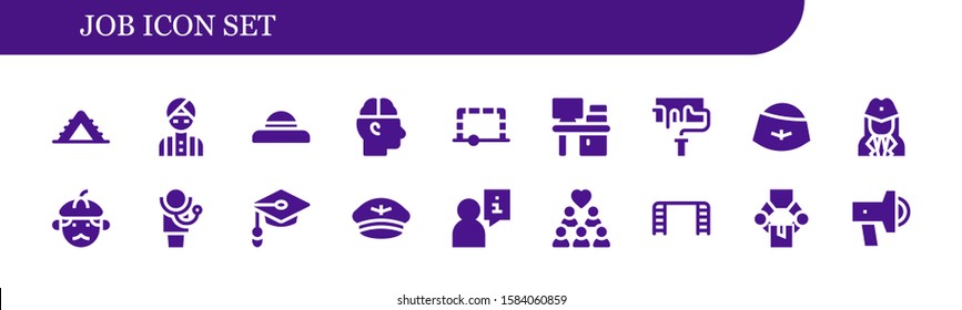 job icon set. 18 filled job icons.  Simple modern icons about  - Ladder, Man, Hat, Human, Goal, Desk, Paint roller, Stewardess, Doctor, Unemployed, User, Group, Manipulator, Promotion