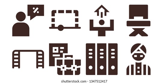 job icon set. 8 filled job icons.  Collection Of - Ladder, Salesman, Briefcase, Goal, Folders, Motivation, Man, Director