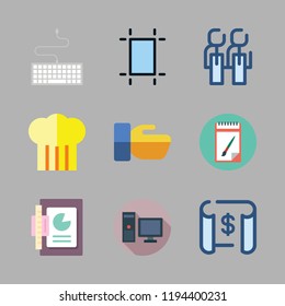 job icon set. vector set about blueprint, hand shake, graphic tool and employees icons set.