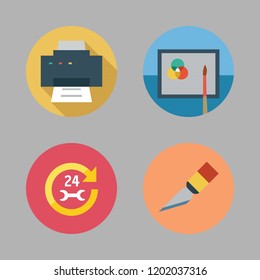 job icon set. vector set about tablet, printer, car repair and cutter icons set.
