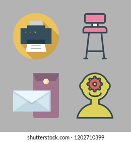 job icon set. vector set about printer, chair, postal and user icons set.