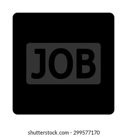 Job icon. Vector style is bicolor flat symbol, gray and light blue colors, black rounded square button, white background.