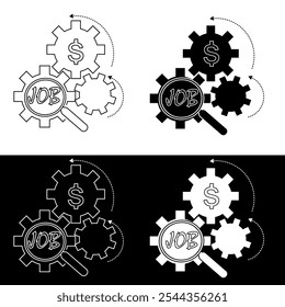 ícone do trabalho, ícone do trabalho e imagem do logotipo do dólar na engrenagem. vetor de estilo plano.