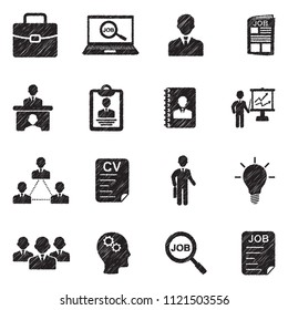 Job Icons. Black Scribble Design. Vector Illustration.
