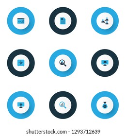 Job icons colored set with analytics, online idea, online task chat and other find employee elements. Isolated vector illustration job icons.