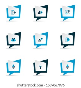 Job icons colored set with long-term plan, office chair, self-organization and other capitalist elements. Isolated vector illustration job icons.