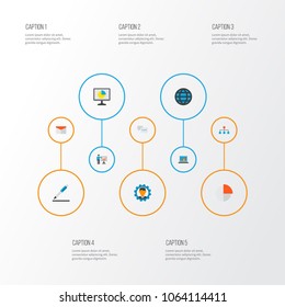 Job icons flat style set with manager, structure, contract and other presenting man elements. Isolated vector illustration job icons.