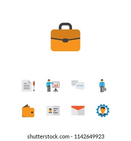 Job icons flat style set with briefcase, agreement, mail and other contract elements. Isolated vector illustration job icons.