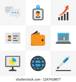 Job icons flat style set with growing chart, conversation, authentication and other identification elements. Isolated vector illustration job icons.