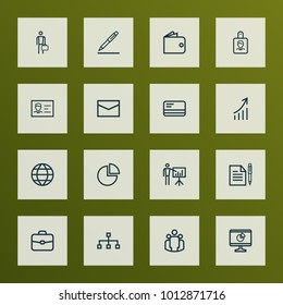 Job icons line style set with agreement, id card, analytics and other briefcase elements. Isolated vector illustration job icons.