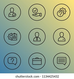 Job icons line style set with setting, selection, question and other choose elements. Isolated vector illustration job icons.