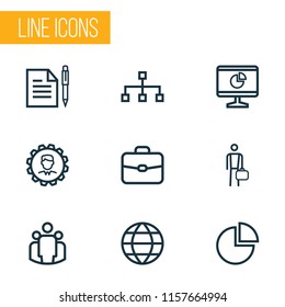 Job icons line style set with work man, hierarchy, group and other circle graph elements. Isolated vector illustration job icons.