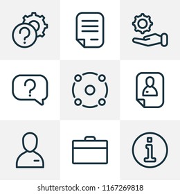 Job icons line style set with information, resume, sharing and other configuration elements. Isolated vector illustration job icons.