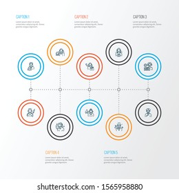 Job icons line style set with paparazzi, justice, operator woman and other magician woman
 elements. Isolated vector illustration job icons.