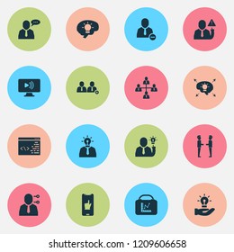 Job icons set with caution, employee speech, team communication and other coding elements. Isolated vector illustration job icons.