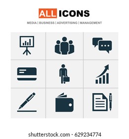Job Icons Set. Collection Of Chatting, Pen, Group And Other Elements. Also Includes Symbols Such As Unity, Arrow, Presentation.