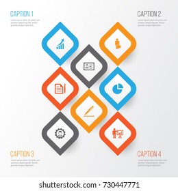 Job Icons Set. Collection Of Contract, Increasing, Presenting Man And Other Elements. Also Includes Symbols Such As Pie, Work, Growing.