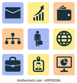Job Icons Set. Collection Of Earth, Envelope, Hierarchy And Other Elements. Also Includes Symbols Such As Chart, Structure, Arrow.