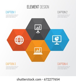 Job Icons Set. Collection Of Earth, Presentation Board, Diagram And Other Elements. Also Includes Symbols Such As Global, Statistics, Statistic.