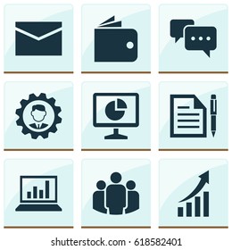 Job Icons Set. Collection Of Envelope, Billfold, Diagram And Other Elements. Also Includes Symbols Such As Chart, Manager, Statistic.