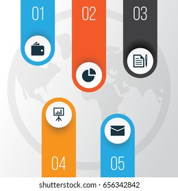 Job Icons Set. Collection Of Envelope, Pie Bar, Billfold And Other Elements. Also Includes Symbols Such As Circle, Letter, Pie.