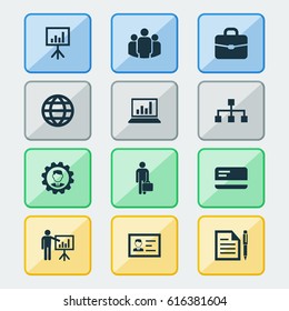 Job Icons Set. Collection Of Group, Suitcase, Diagram And Other Elements. Also Includes Symbols Such As Gear, Page, Chart.