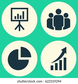 Job Icons Set. Collection Of Group, Presentation Board, Pie Bar And Other Elements. Also Includes Symbols Such As Pie, Board, Chart.