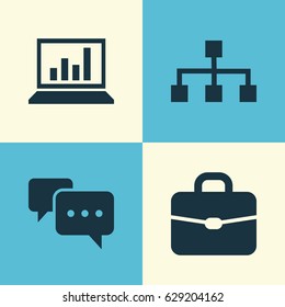 Job Icons Set. Collection Of Hierarchy, Chatting, Diagram And Other Elements. Also Includes Symbols Such As Suitcase, Conversation, Chatting.