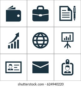 Job Icons Set. Collection Of Id Badge, Increasing, Billfold And Other Elements. Also Includes Symbols Such As Contract, Handbag, Pen.