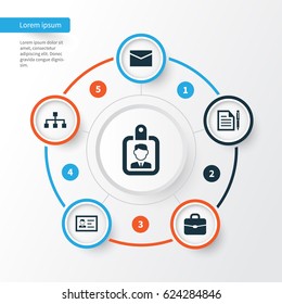 Job Icons Set. Collection Of Identification, Hierarchy, Contract And Other Elements. Also Includes Symbols Such As Chart, Letter, Page.