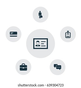 Job Icons Set. Collection Of Identification, Suitcase, Work Man And Other Elements. Also Includes Symbols Such As Handbag, Card, Badge.