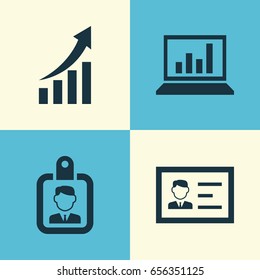 Job Icons Set. Collection Of Identification, Increasing, Id Badge And Other Elements. Also Includes Symbols Such As Badge, Growing, Chart.