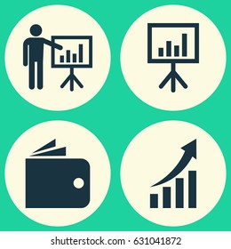 Job Icons Set. Collection Of Increasing, Billfold, Presentation Board And Other Elements. Also Includes Symbols Such As Business, Presentation, Arrow.