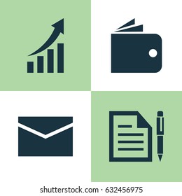 Job Icons Set. Collection Of Increasing, Billfold, Contract And Other Elements. Also Includes Symbols Such As Growing, Chart, Letter.