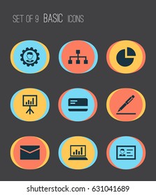 Job Icons Set. Collection Of Leader, Pie Bar, Presentation Board And Other Elements. Also Includes Symbols Such As Letter, Circle, Bank.