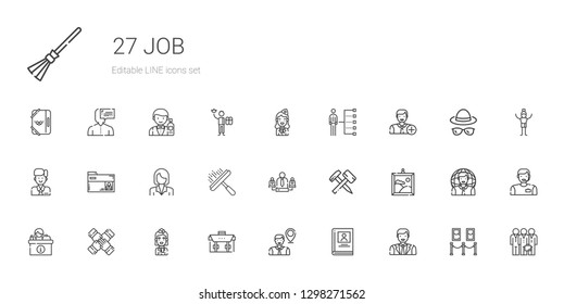 Job Icons Set. Collection Of Job With Man, Biography, Employee, Briefcase, Stewardess, Teamwork, Desk, Painting, Hammer, Team, Window Cleaner. Editable And Scalable Job Icons.